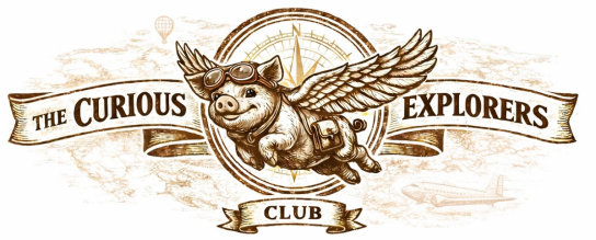 the Curious Explorer's Club Flying Pig logo